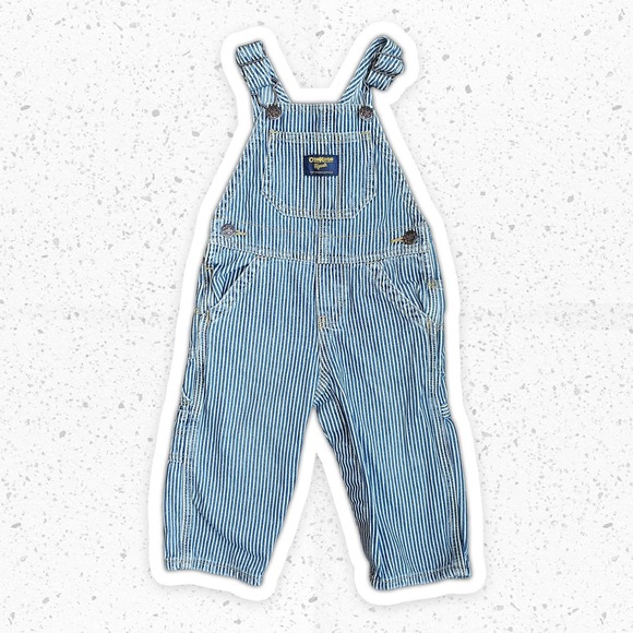 OshKosh B'Gosh Hickory Striped Pant Overalls Dungarees Sz 12M - Picture 2 of 9